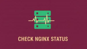 A stylized emerald green server block with a cream heartbeat pulse line indicating activity. Text: CHECK NGINX STATUS.