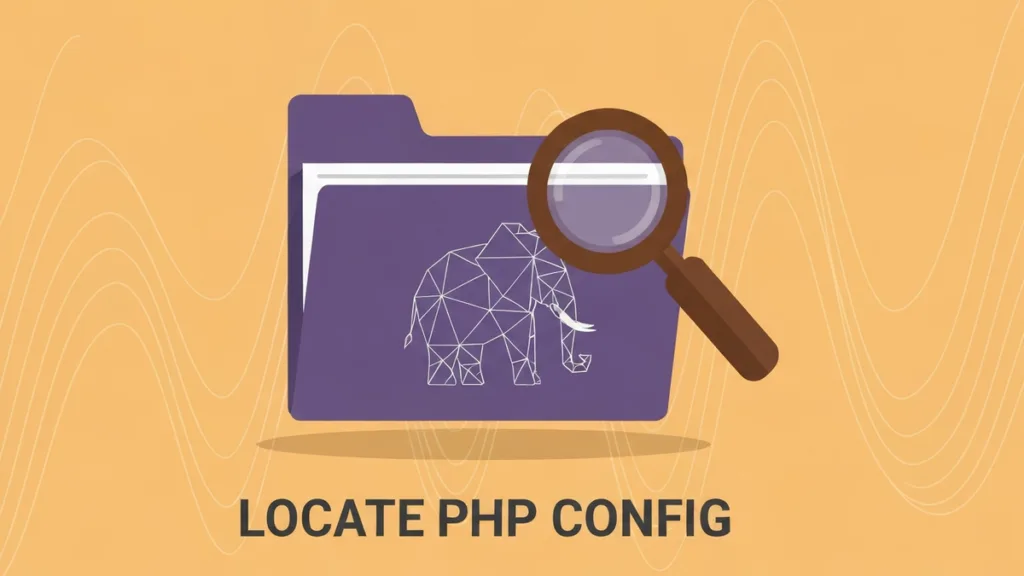 A flat vector illustration of a magnifying glass inspecting a document file stamped with the PHP logo.