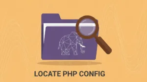 A flat vector illustration of a magnifying glass inspecting a document file stamped with the PHP logo.